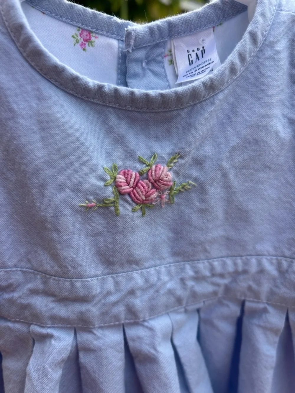 GAP Blue Baby Dress with Pink Rose Embroidery